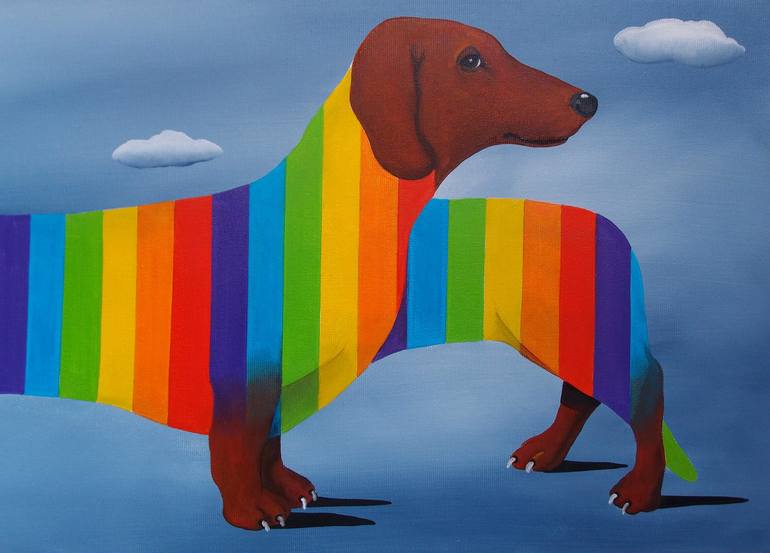 Original Surrealism Dogs Painting by Trevisan Carlo