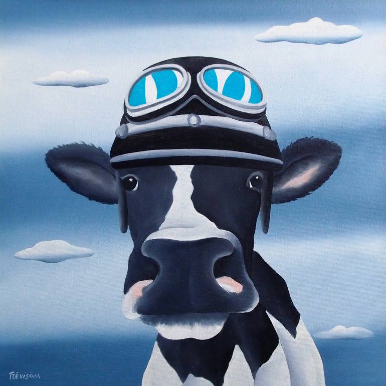 Original Surrealism Cows Painting by Trevisan Carlo