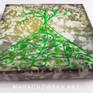 "GREEN NIGHT TREE" (Acrylic, Relief Contour, Canvas, 10x10 cm, Ready to hang) BY MARIA MARACHOWSKA 2018 www.marachowska.com