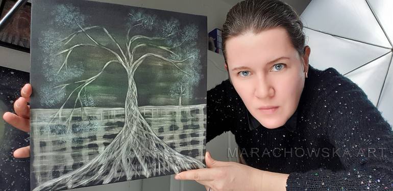 Original Surrealism Tree Painting by Maria Marachowska