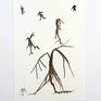 "TREES DANCE" (Ink, Water Color White Paper 250 g,14,7x10,4 cm) by Maria Marachowska 2014, including frame with glass
