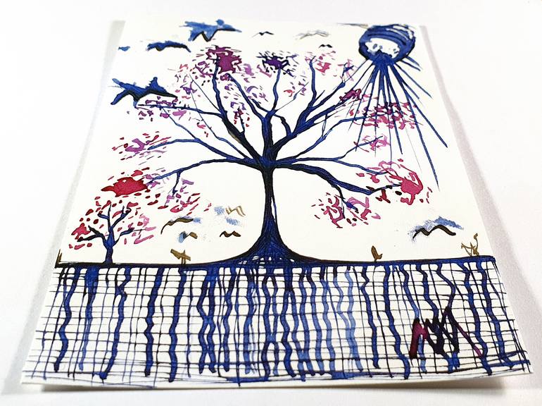 Original Fine Art Tree Drawing by Maria Marachowska