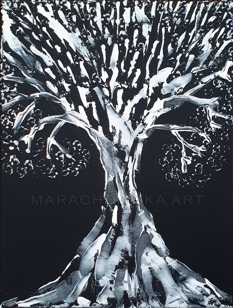 tree paintings black and white