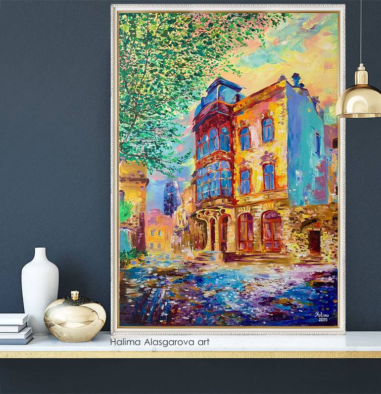 Original Abstract Expressionism Architecture Painting by Halima Alasgarova