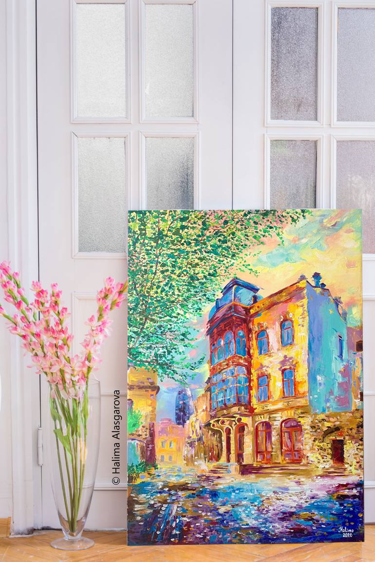 Original Abstract Expressionism Architecture Painting by Halima Alasgarova