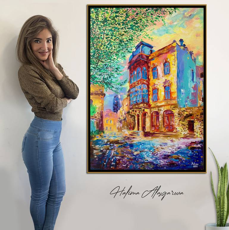 Original Abstract Expressionism Architecture Painting by Halima Alasgarova