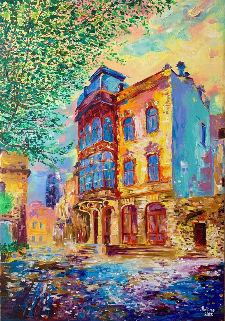 Original Abstract Expressionism Architecture Painting by Halima Alasgarova