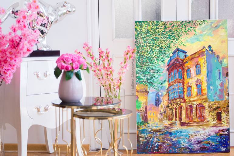 Original Abstract Expressionism Architecture Painting by Halima Alasgarova