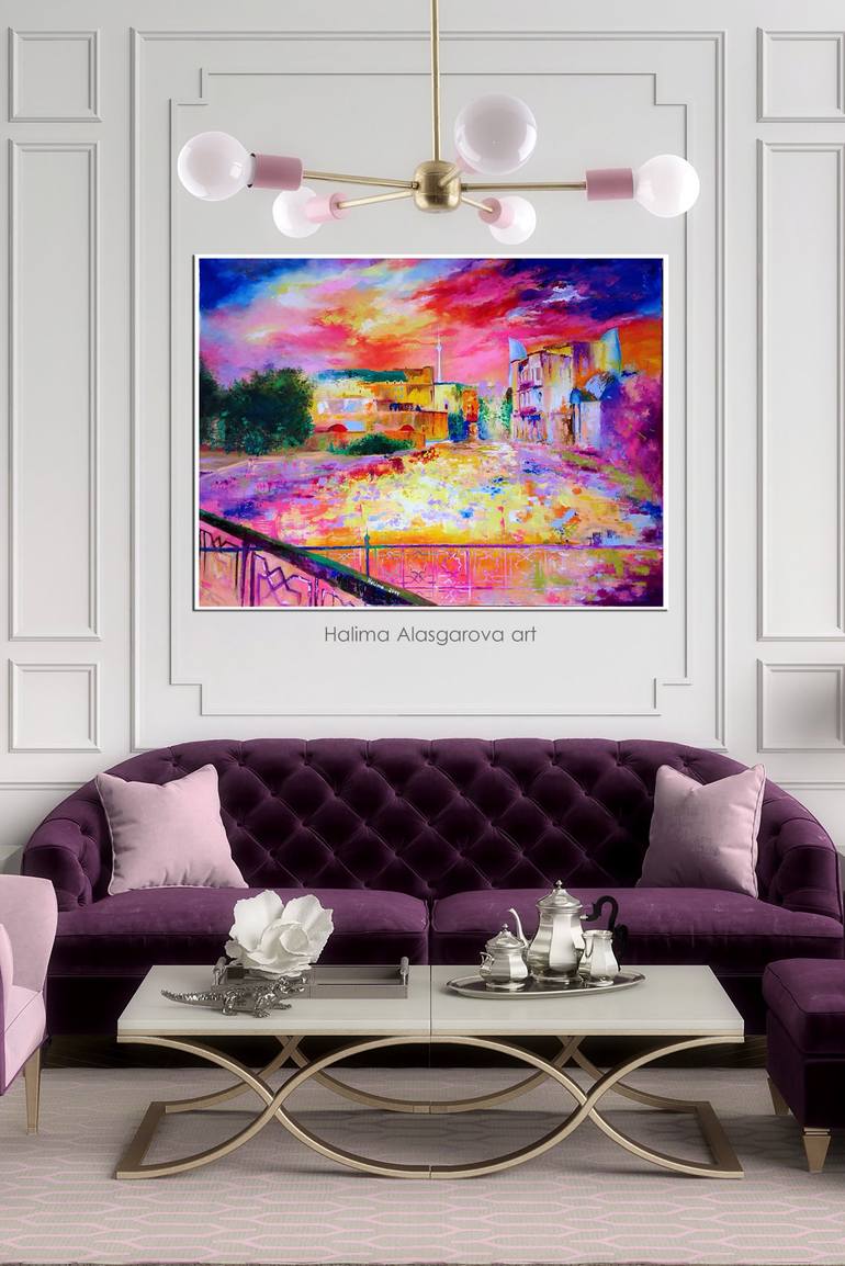 Original Abstract Expressionism Architecture Painting by Halima Alasgarova