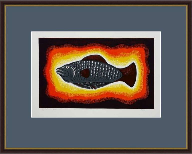 Original Abstract Expressionism Fish Printmaking by Sergei Monin