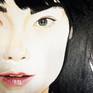 Portrait of Bjork acrilic and oil on canvas. Backgraund silver