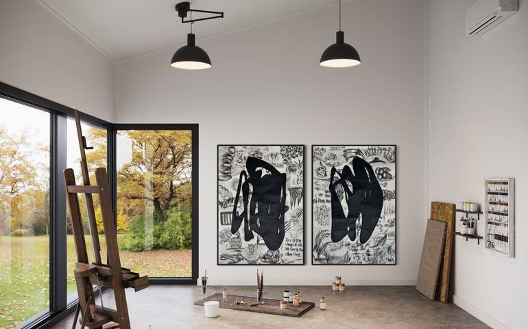 Original Black & White Abstract Painting by Adriana Carambia