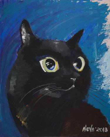 Cisco the Black Cat portrait thumb