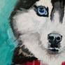 The initial idea was to create a serious impressionistic painting of a husky dog with wide brush strokes... Which no matter what I did- just didn't work out. There was a funny creature looking at me from my canvas... I left it at that and keep giggling whenever I walk past it.