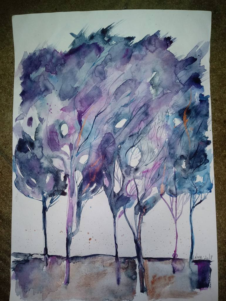 Original Impressionism Tree Painting by Jelena Nova