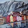 I got very inspired by my friend's travel photos from Norway. One of them was from Bergen's waterfront with traditional fishermen colorful houses, called rorbuer. The eternal beauty of magnificent mountains also astonish me, so this painting is an ode to purity of nature and human's gentle touch to it.