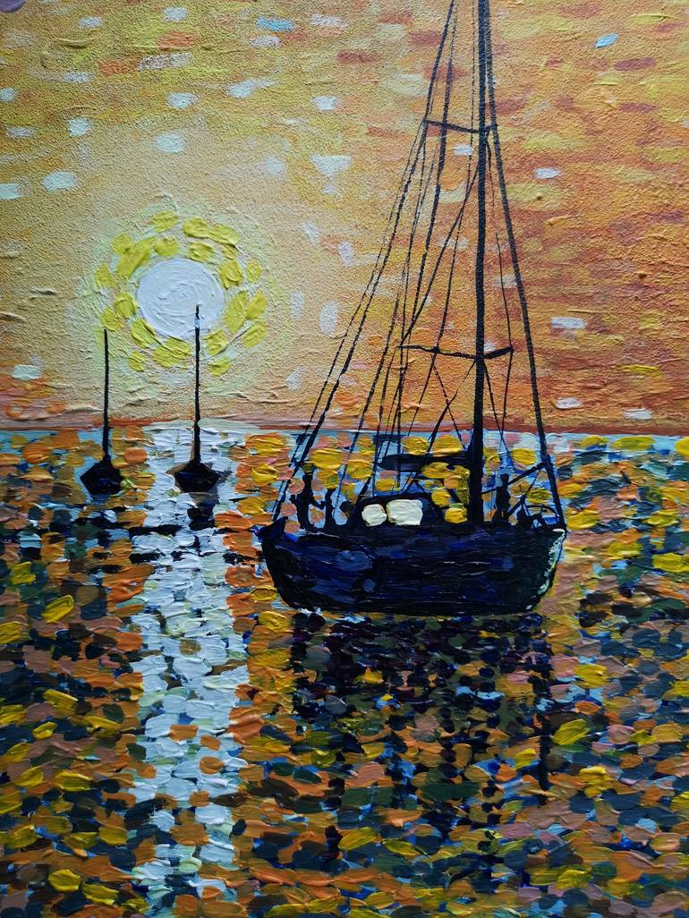 Original Impressionism Boat Painting by Jelena Nova