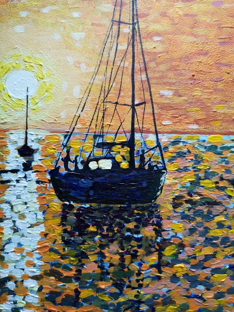 Original Impressionism Boat Painting by Jelena Nova