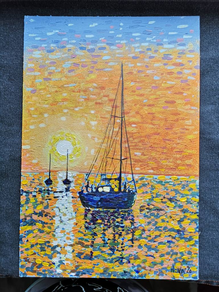 Original Impressionism Boat Painting by Jelena Nova