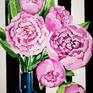 A colleague of mine asked if I paint peonies, so I did.
The idea was to create something pop-arty again so I've combined the stripy background I've made previously and the idea my colleague gave me.