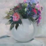 Impressionist Oil Floral Painting - Flowers on White II by Yuri Pysar