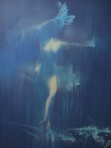 Extra large painting of woman - Dancing in the Blue Rain thumb