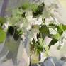 The contemporary still life painting with abstract bouquet of flowers titled 'Sun Voyage' is an oil painting on canvas. 

The small artwork depicts the white lilacs that lurks the tender and lace mood of spring. 

The original painting will be sent stretched on wooden bar. It's signed and ready for hanging.