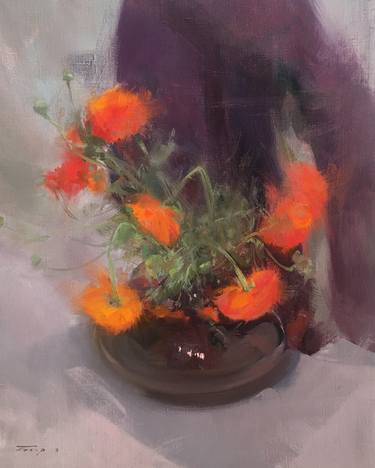 Floral oil painting on canvas - Orange Love thumb