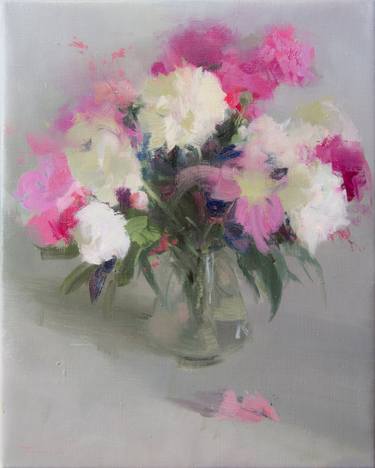 Still life with flowers - Peonies in a Glass Vase thumb