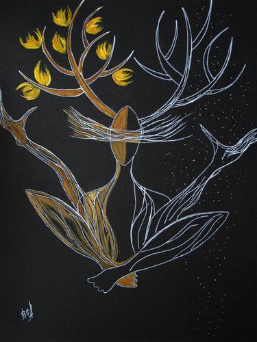 Original Black & White Classical Mythology Mixed Media by Oksana Budnichenko