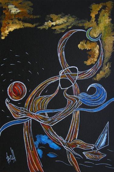 Original Black & White Classical Mythology Mixed Media by Oksana Budnichenko