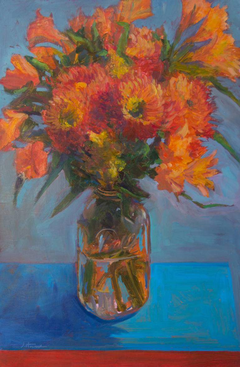 Orange Dahlias Painting by Janet Howard-Fatta | Saatchi Art