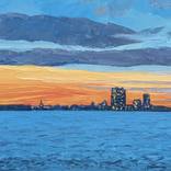 Sundown on the Hudson - Palette Knife Painting by Mark Robert Haywood
