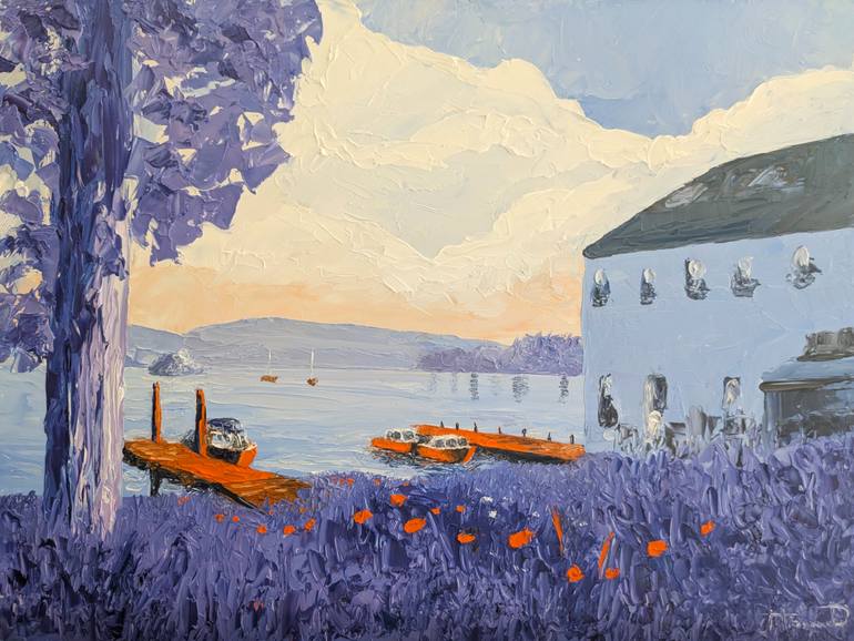 Original Landscape Painting by Mark Robert Haywood | Expressionism Art on Canvas | Boats in the Bay - Lake Windermere