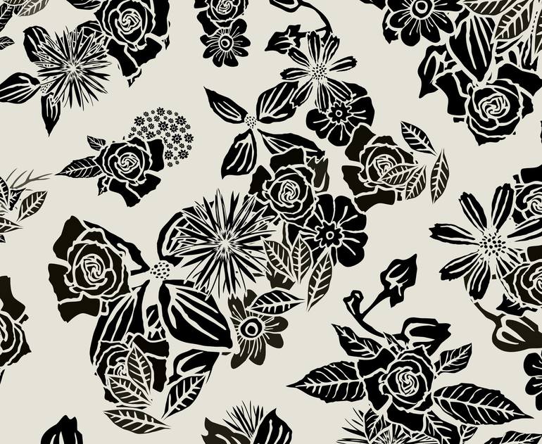 Original Art Deco Floral Printmaking by Czar Catstick