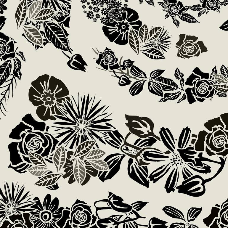 Original Art Deco Floral Printmaking by Czar Catstick