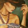 painting based on a beautiful woman with western cowgirl look..