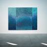 Large abstract painting on canvas. Dots, green and blue ocean colors. Ready to hang