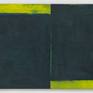 Abstract painting on canvas, horizontal, ready to hang. Green and yellow colors.