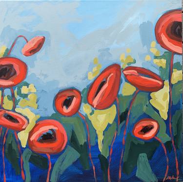 Red Poppies on Blue thumb