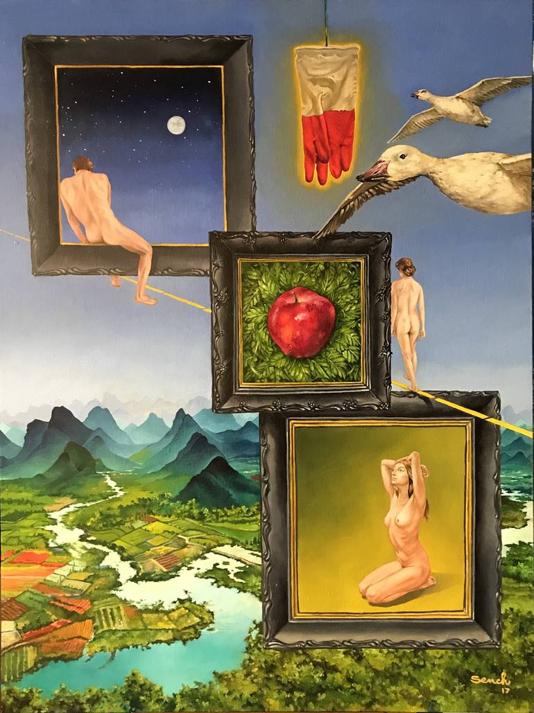 Original Surrealism Nude Painting by SENCH SARGSYAN