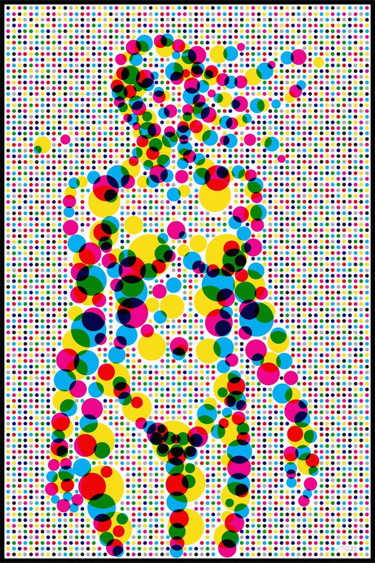 Original Body Mixed Media by Xto Christo Guelov | Figurative Art on Canvas | Woman in color dots - Limited Edition of 10