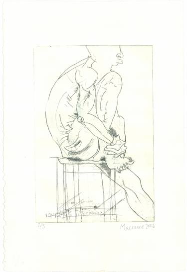 Seated male nude clasping foot. thumb