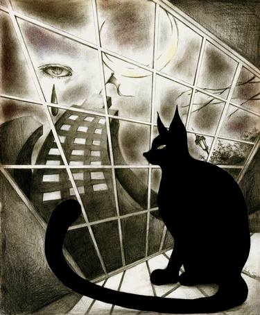 Print of Surrealism Cats Drawings by Hiroko Sakai