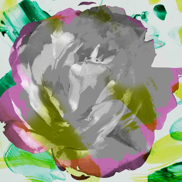 Original Floral Photography by Agnieszka Maria Zieba | Abstract Art on Paper | Abstract Flowers - Rose Pink Green Paint