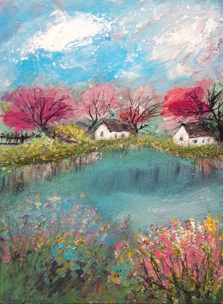 Spring by the lake Painting by Elena Ivanova | Saatchi Art