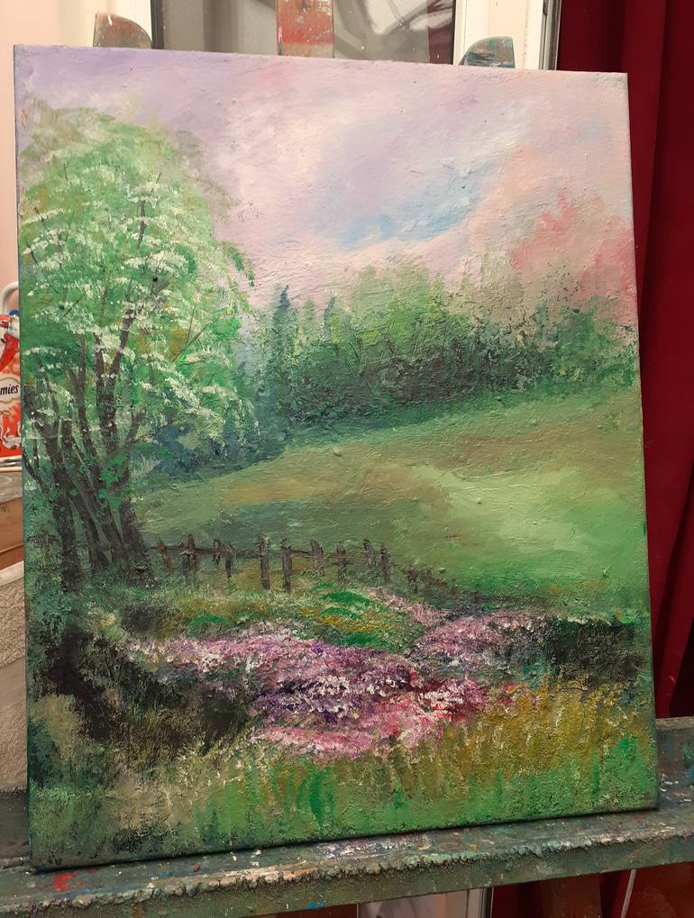 Original Art Deco Landscape Painting by Elena Ivanova