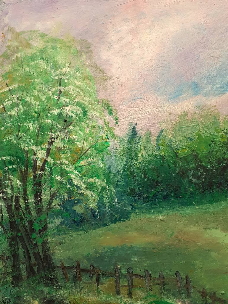 Original Art Deco Landscape Painting by Elena Ivanova