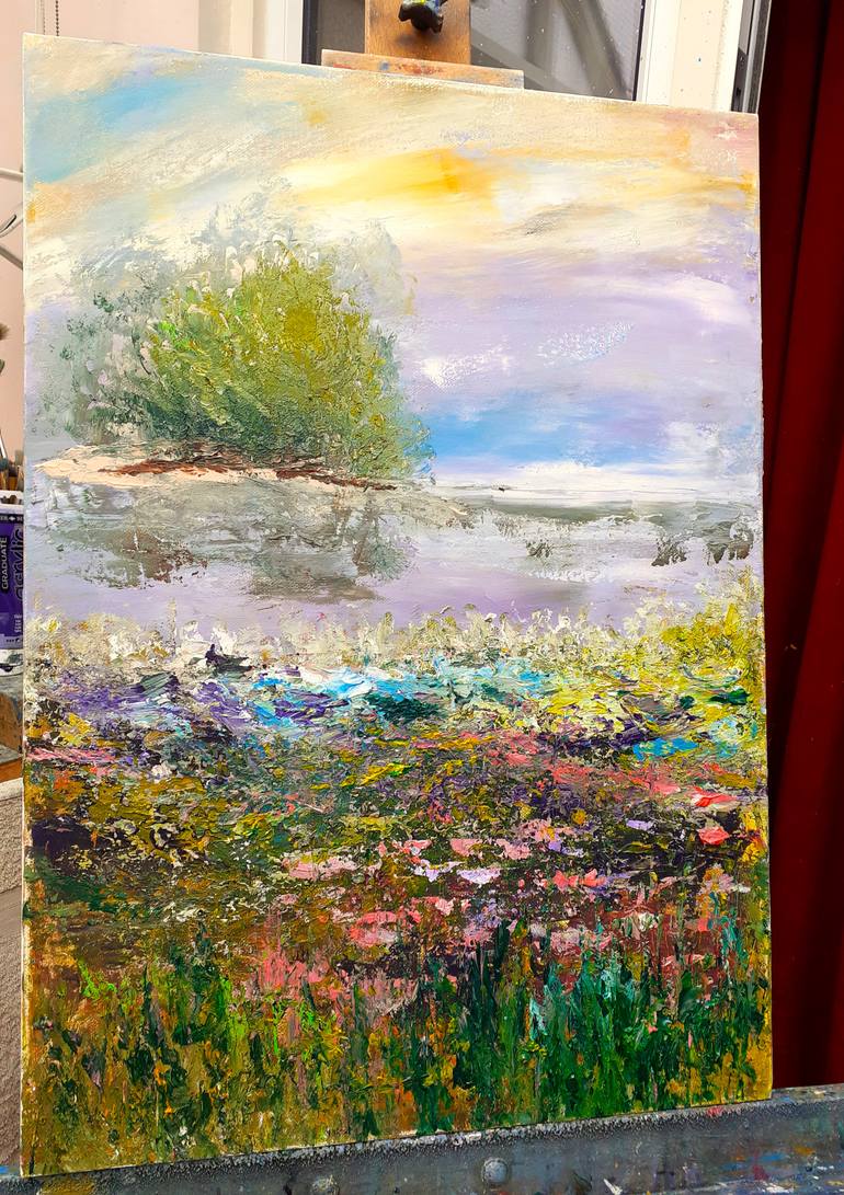 Original Art Deco Landscape Painting by Elena Ivanova