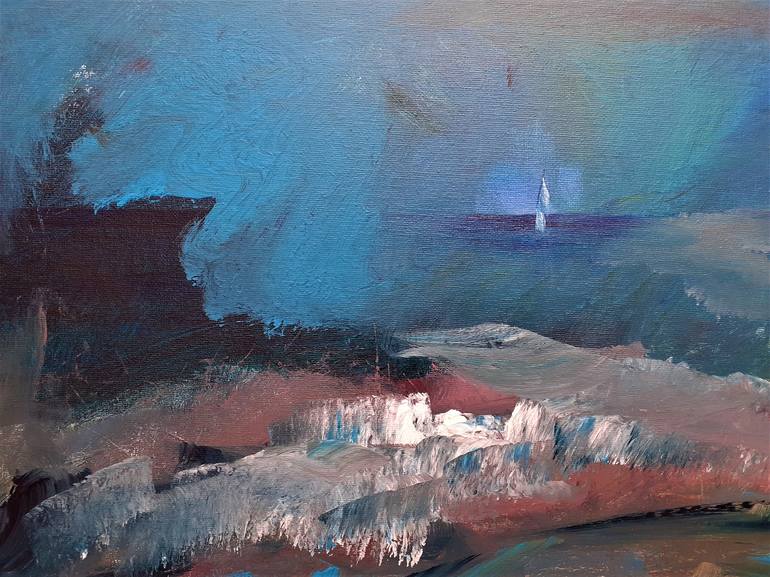 Original Abstract Expressionism Sailboat Painting by Elena Ivanova